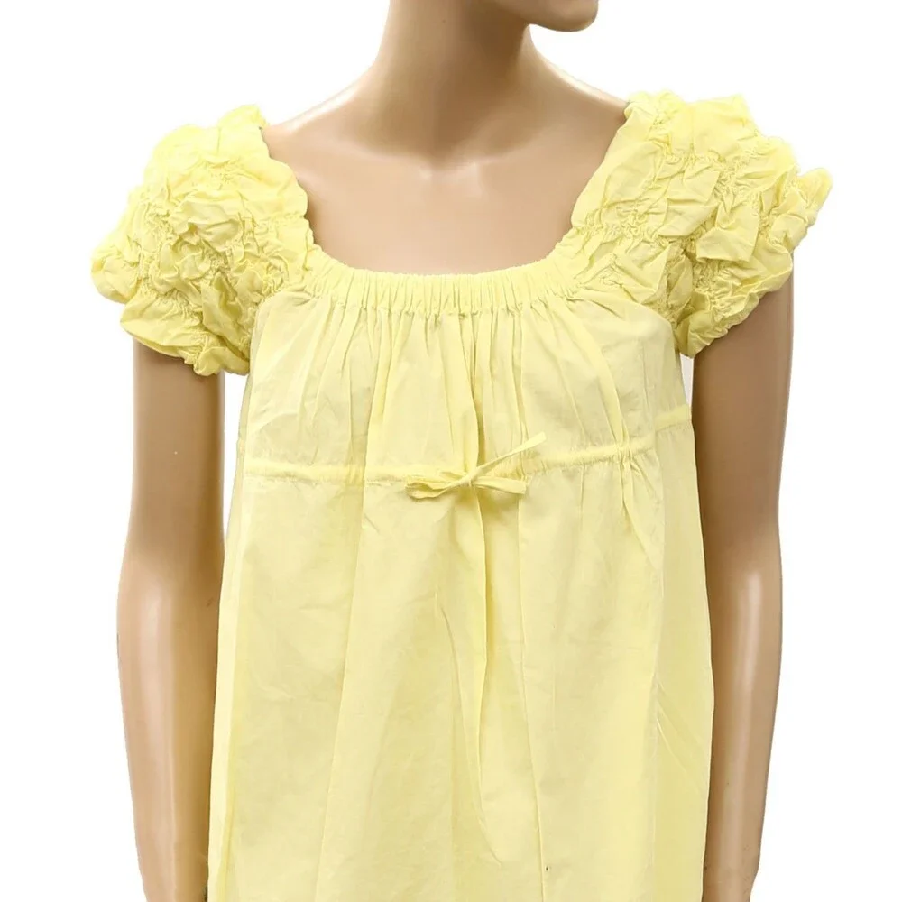 Free People Free Est Flaunt It Mini Dress Ruched Smocked Puff Sleeves XS 288773